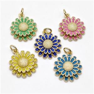 Copper Sunflower Pendant Enamel Gold Plated Mixed, approx 16mm [FD15889]