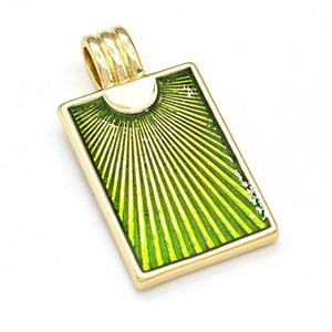 Copper Sun Pendant Green Painted Rectangle Gold Plated, approx 15-22mm [FD15890]
