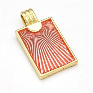 Copper Sun Ray Pendant Red Painted Rectangle Gold Plated, approx 15-22mm [FD15892]