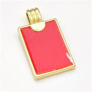 Copper Sun Pendant Red Painted Rectangle Gold Plated, approx 15-22mm [FD15893]