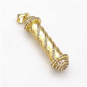 Barber Pole Charms Copper Stick Pendant Pave Zirconia Gold Plated, approx 9-33mm [FD15901]