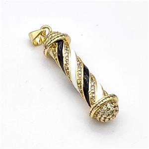 Barber Pole Charms Copper Stick Pendant Pave Zirconia Black White Enamel Gold Plated, approx 9-33mm [FD15902]