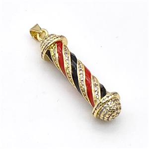 Barber Pole Charms Copper Stick Pendant Pave Zirconia Black Red Enamel Gold Plated, approx 9-33mm [FD15903]