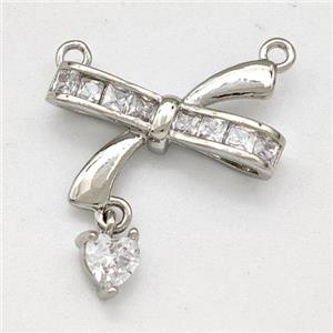 Copper Bow Pendant Pave Zirconia 2loops Platinum Plated, approx 4mm, 10-18mm [FD15907]