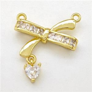 Copper Bow Pendant Pave Zirconia 2loops Gold Plated, approx 4mm, 10-18mm [FD15908]