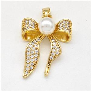 Copper Bow Pendant Pave Zirconia Gold Plated, approx 17-20mm [FD15909]