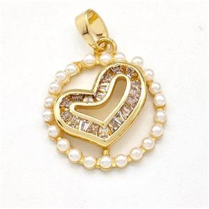 Copper Heart Pendant Pave Zirconia Pearlized Resin Gold Plated, approx 17mm [FD15910]