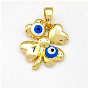 Copper Clover Pendant Blue Evil Eye Gold Plated, approx 14-17mm [FD15913]