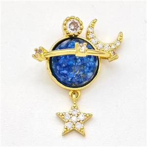 Copper Planet Pendant Pave Zirconia Moon Star Gold Plated, approx 7.5mm, 17-20mm [FD15914]