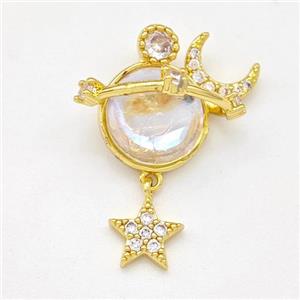 Copper Planet Pendant Pave Zirconia Moon Star Gold Plated, approx 7.5mm, 17-20mm [FD15915]