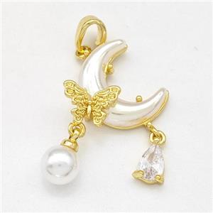 Copper Moon Pendant Pave Pearlized Resin Gold Plated, approx 6mm, 4-6mm, 12-15mm [FD15916]