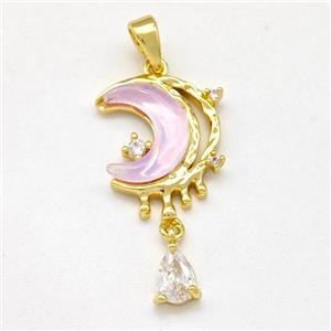 Copper Moon Pendant Pave Pearlized Resin Gold Plated, approx 4-6mm, 14-16mm [FD15917]