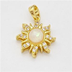Copper Sun Pendant Pave White Fire Opal Zirconia Gold Plated, approx 16mm [FD15918]