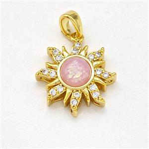Copper Sun Pendant Pave Pink Fire Opal Zirconia Gold Plated, approx 16mm [FD15919]