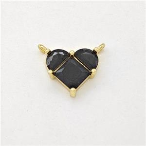 Copper Heart Pendant Pave Black Zirconia 2loops Gold Plated, approx 10mm [FD15921]