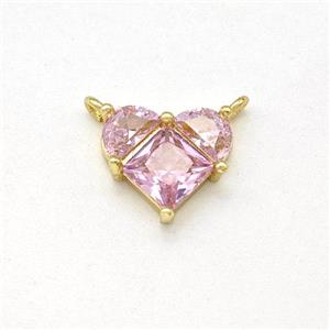 Copper Heart Pendant Pave Pink Zirconia 2loops Gold Plated, approx 10mm [FD15922]