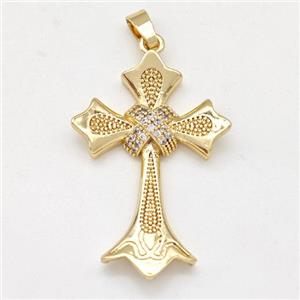 Copper Cross Pendant Pave Zirconia Gold Plated, approx 20-30mm [FD15926]