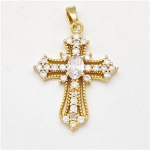 Copper Cross Pendant Pave Zirconia Gold Plated, approx 20-25mm [FD15927]