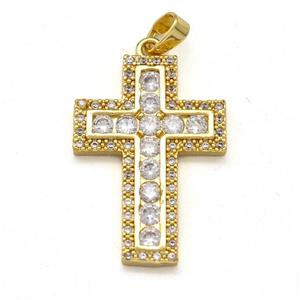 Copper Cross Pendant Pave Zirconia Gold Plated, approx 18-25mm [FD15929]