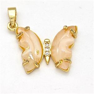 Peach Acrylic Butterfly Pendant Copper Gold Plated, approx 15-20mm [FD15934]