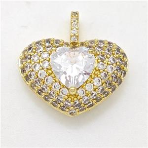 Copper Heart Pendant Micro Pave Zirconia Gold Plated, approx 8mm, 15-21mm [FD15940]