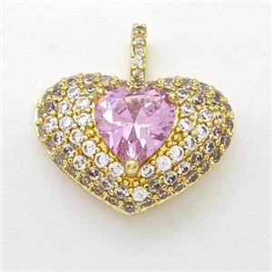 Copper Heart Pendant Micro Pave Zirconia Gold Plated, approx 8mm, 15-21mm [FD15942]