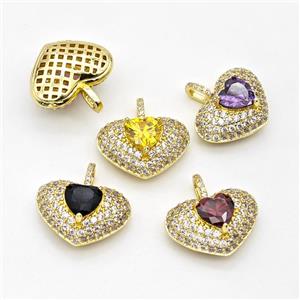 Copper Heart Pendant Micro Pave Zirconia Gold Plated Mixed, approx 8mm, 15-21mm [FD15946]