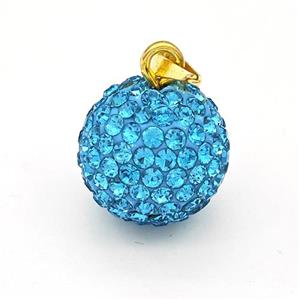 Clay Round Pendant Micro Pave Skyblue Rhinestone, approx 16mm [FD15950]