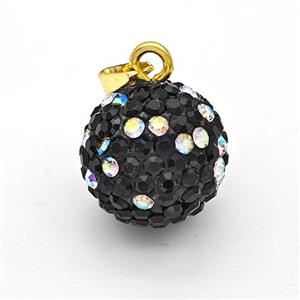 Clay Round Pendant Micro Pave Black Rhinestone, approx 16mm [FD15953]