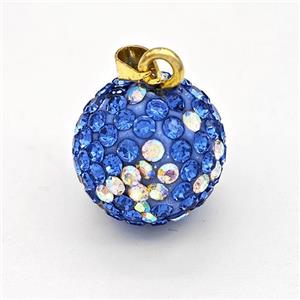 Clay Round Pendant Micro Pave Blue Rhinestone, approx 16mm [FD15954]