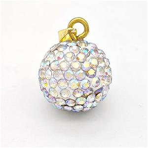 Clay Round Pendant Micro Pave Rhinestone AB-Color, approx 16mm [FD15956]