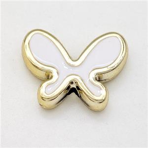Resin Butterfly Beads White Enamel Gold Plated, approx 15-20mm [FD15958]