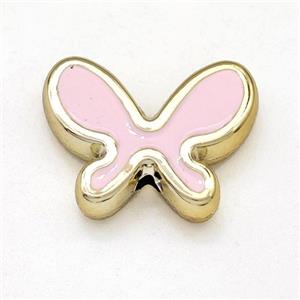 Resin Butterfly Beads Pink Enamel Gold Plated, approx 15-20mm [FD15959]