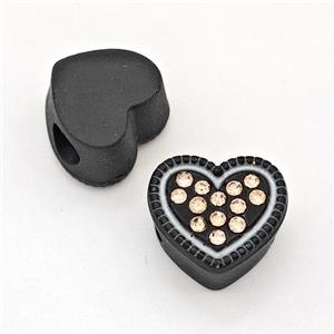Black Resin Heart Micro Pave Rhinestone Large Hole, approx 13mm, 3mm hole [FD15966]