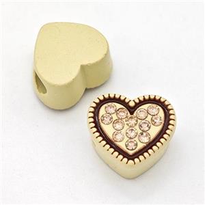 Gold Resin Heart Micro Pave Rhinestone Large Hole, approx 13mm, 3mm hole [FD15969]