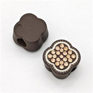 Chocolate Resin Clover Beads Micro Pave Rhinestone Large Hole, approx 14mm, 3mm hole [FD15972]
