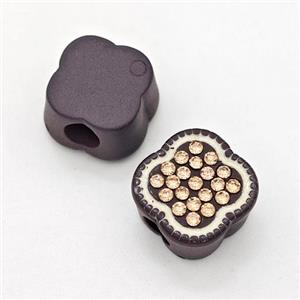 Resin Clover Beads Micro Pave Rhinestone Large Hole, approx 14mm, 3mm hole [FD15973]