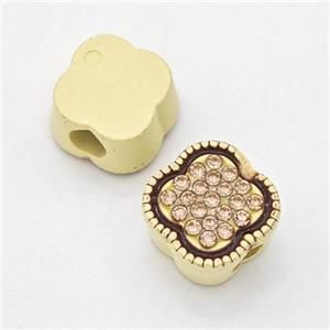 Gold Resin Clover Beads Micro Pave Rhinestone Large Hole, approx 14mm, 3mm hole [FD15974]