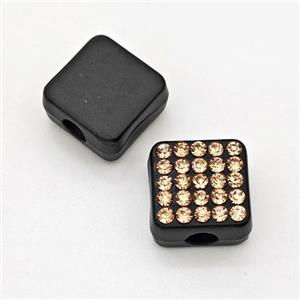 Black Resin Square Micro Pave Rhinestone Large Hole, approx 12mm, 3mm hole [FD15976]