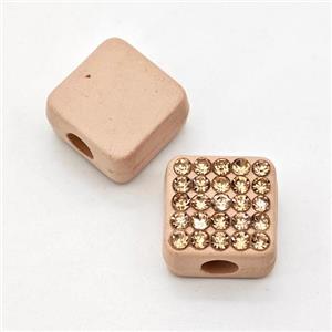Pink Resin Square Micro Pave Rhinestone Large Hole, approx 12mm, 3mm hole [FD15977]