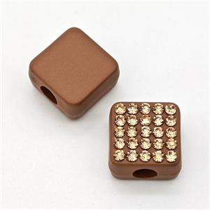 Resin Square Micro Pave Rhinestone Antique Red Large Hole, approx 12mm, 3mm hole [FD15979]