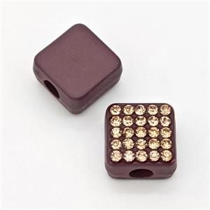 Resin Square Micro Pave Rhinestone Large Hole Maroon, approx 12mm, 3mm hole [FD15980]