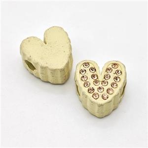 Gold Resin Heart Beads Micro Pave Rhinestone Large Hole, approx 14mm, 3mm hole [FD15982]