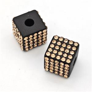 Black Resin Cube Beads Micro Pave Rhinestone Large Hole, approx 13mm, 3mm hole [FD15987]