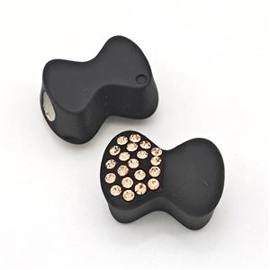 Black Resin Bow Beads Micro Pave Rhinestone Large Hole, approx 13-18mm, 3mm hole [FD15993]