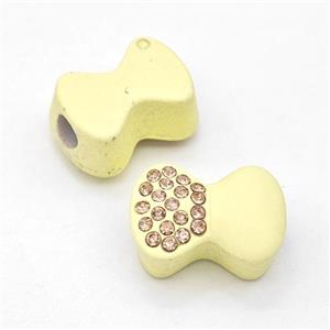 Yellow Resin Bow Beads Micro Pave Rhinestone Large Hole, approx 13-18mm, 3mm hole [FD15994]