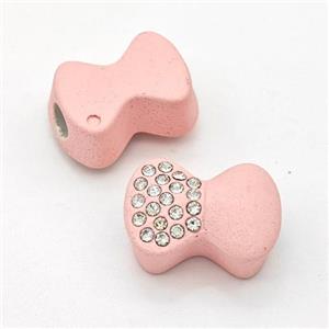Pink Resin Bow Beads Micro Pave Rhinestone Large Hole, approx 13-18mm, 3mm hole [FD15995]