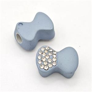 Bluegray Resin Bow Beads Micro Pave Rhinestone Large Hole, approx 13-18mm, 3mm hole [FD15996]