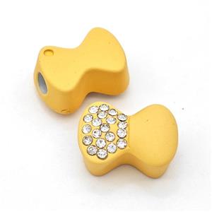 Gold Resin Bow Beads Micro Pave Rhinestone Large Hole, approx 13-18mm, 3mm hole [FD15997]