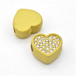 Gold Resin Heart Beads Micro Pave Rhinestone Large Hole, approx 15mm, 3mm hole [FD16004]